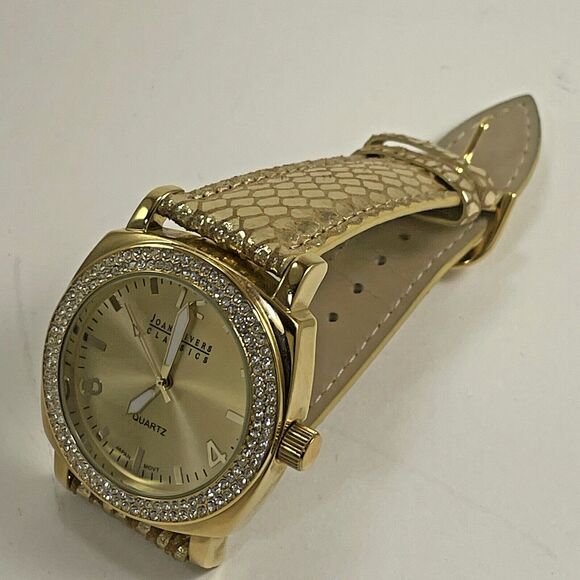 Vintage Joan River Classic Quartz Watch Women’s Gold Leather Crystal Bezel - Picture 2 of 16
